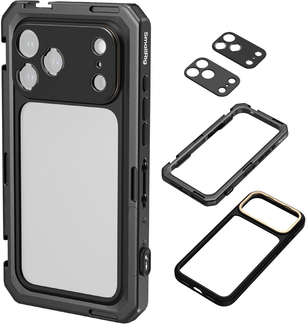 SMALLRIG Mobile Video Cage for iPhone 17 Pro Max, Case with T-Mount Lens Backplate and 17mm Threaded Lens Backplate, TPU Soft Frame, for Video Shooting and Live Streaming, Basic Edition - 5546
