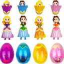 Pinkiwine 4 Pack Jumbo Princess Deformation Eggs Prefilled Easter Eggs with Toys Inside for Kids Girls Boys Easter Gifts Easter Basket Stuffers