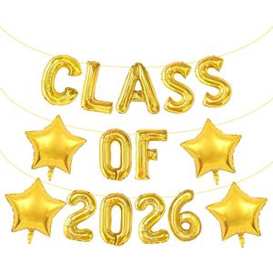 2 x Class of 2026 Balloons 16 Inch Graduation Balloons Gold Class of 2026 Balloon with Star Balloons for Graduation Decorations 2026