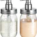 Amolliar Plastic Mason Jar Soap Dispenser with Pump Lid,16OZ Refillable BPA-Free Hand Soap Dispenser Set with Cute Lables, Farmhouse Decor for Kitchen Bathroom, Liquid Soap, Dish Soap (2 Pack, Silver)