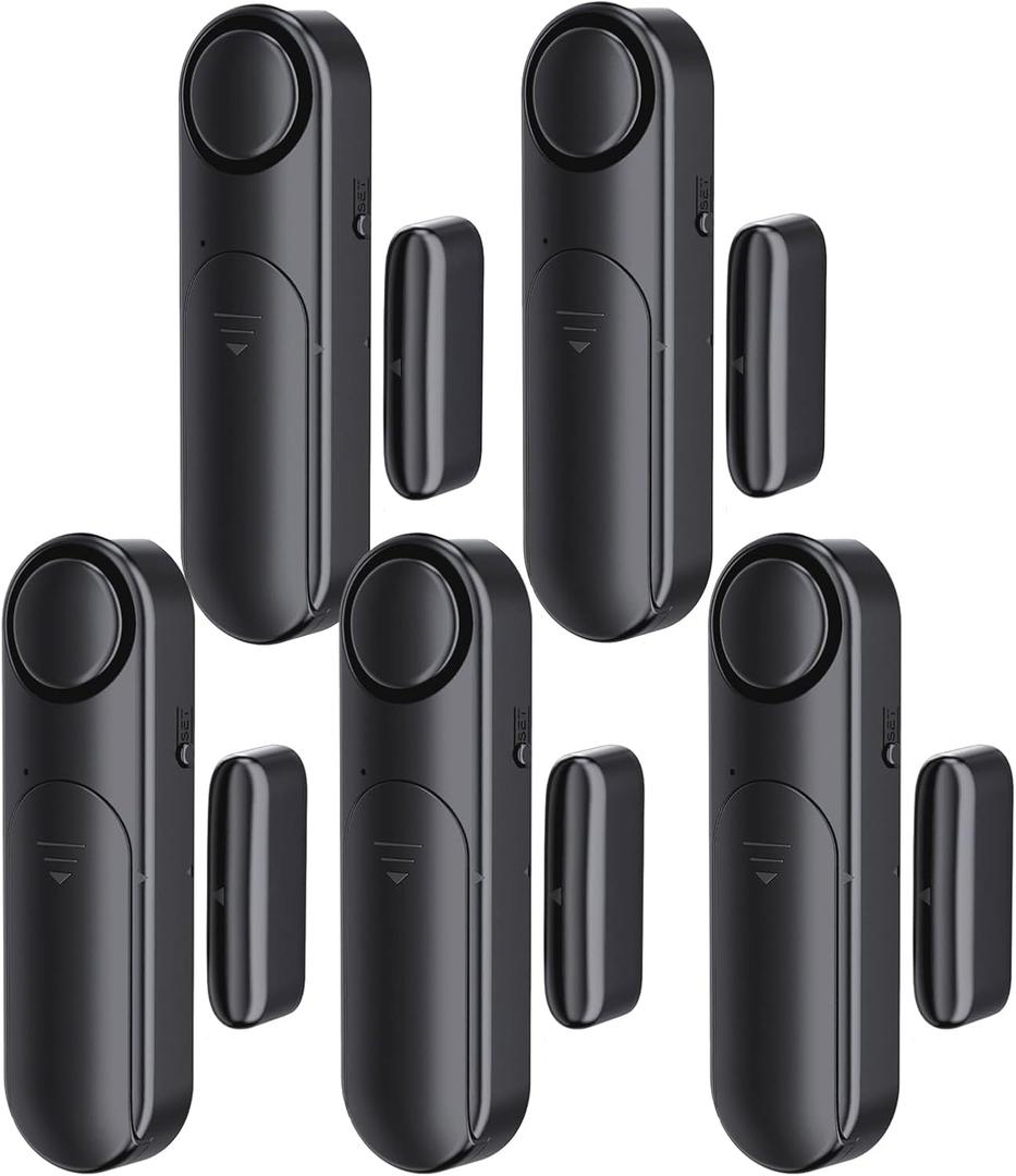 Window and Door Alarm When Opened (5 Pack) for Kids Safety/Home Security, Sliding Glass Front Door Opening Sensor Alarms for Dementia, 120dB Burglar Alert, Ideal for Business, Garage, Apartment, Black