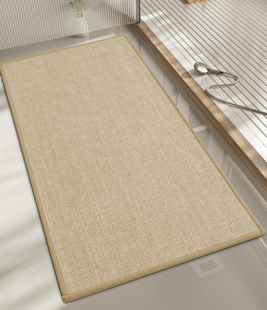 chakme Bathroom Rugs Mat 47x17, Ultra Thin Non Slip Bath Mats Runner Quick Dry Absorbent Bath Mat for Bathroom Floor, (Light Beige, 47"x17") (1'5" X 3'11" (Rectangular))