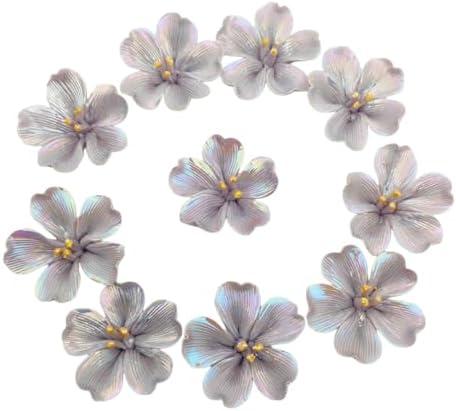10 PCS 3D Flower Ceramic Tiles,1.6" Handmade Procelain Ceramic Flowers for Artwork,Fish Tank,Vases,Living Room, Dining Table,Office, Home Floral Decor (Single-Flowered Iridescent Purple)