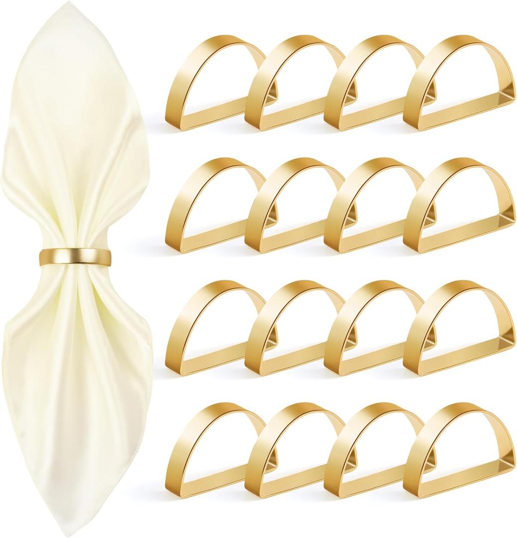 16Pcs Metal Gold Napkin Rings Set, Stainless Steel Metal Gold Napkin Holder, Fall Thanksgiving Christmas Easter Napkins Rings for Table Decor Wedding, Banquet, Party