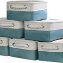 TheWarmHome Storage Bins for Shelves - Small 6 Pack 11.8x7.8x5.2 inch Sturdy Storage Basket W/Handles, Decorative Foldable Storage Baskets for Organizing Closet Nursery Toy(White & Green)