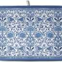 Blue Floral Dish Drying Mat for Kitchen Counter Boho Flowers Dishes Drainer Mats Rustic Farmhouse Microfiber Absorbent Dish Draining Spring Summer Reversible Dish Rack Pad Large 18x24 Inch