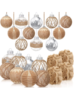 28 Pcs Burlap Christmas Ornaments Farmhouse Rustic Christmas Tree Ornaments Decoration Hanging Boho Ball Ornament Burlap Garland Ribbon for Xmas Holiday Party (Simple Style)