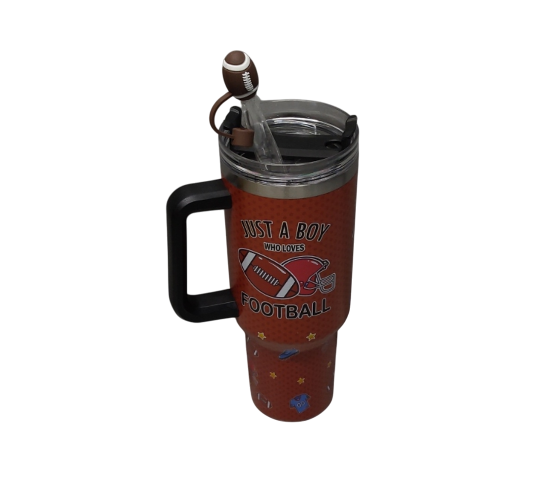 40 oz Football Tumbler with Handle and Straw, Stainless Steel Insulated Cup 40 oz, Reusable Football Coffee Mug with Leak Proof Lid