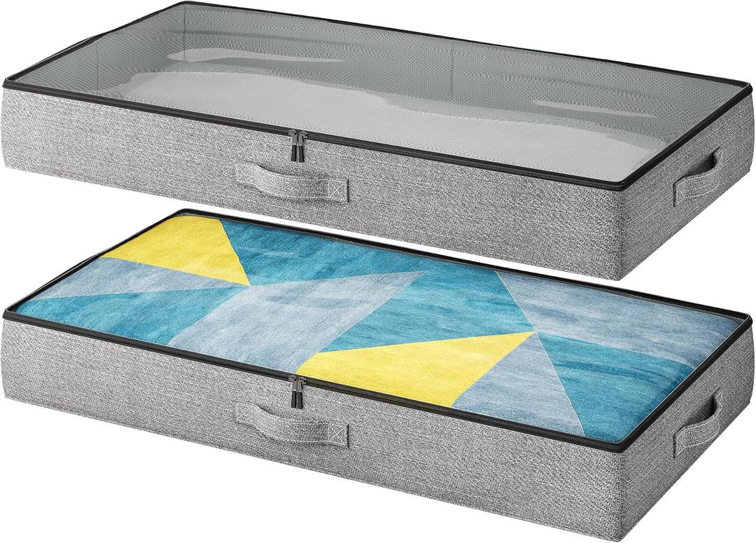 TidyCorner 2-Pack Under Bed Storage Containers, 4.5 Inches Tall Low Profile Underbed Clothes Storage Organizer Bin with Sturdy Sidewalls/Bottom, Underbed Storage Bins 2 Storage Thin Bins (Grey)