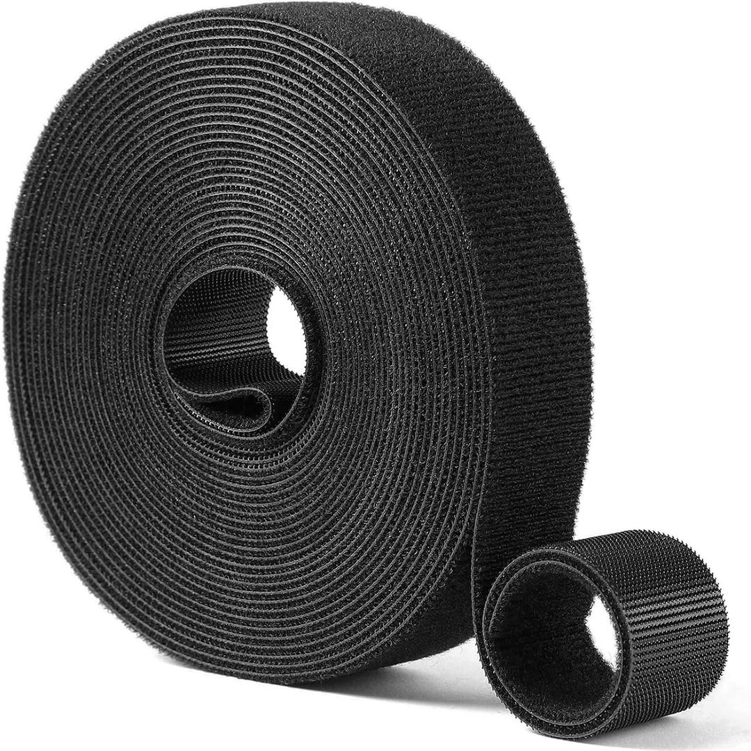 1in x 24ft | Hook and Loop Straps Heavy Duty | Double Sided Self-Gripping Strips | Reusable Multi-Purpose Wrap Roll for Home, Office, Data Center, and More (Black)