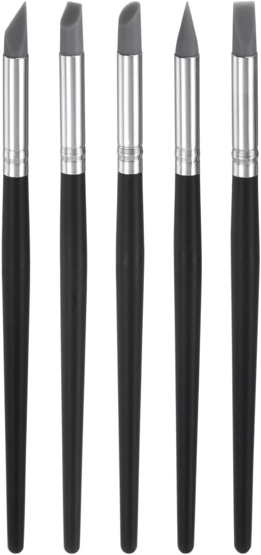 2 x HARFINGTON 5pcs Clay Sculpting Tool, 5 Size Clay Sculpting Shaper Rubber Tip Shaping Pen Silicone Brushes Shaping Carving Tool for Ceramic Sculpture Polymer Clay, Gray