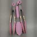 Small Serving Tongs with Silicone Tips 7-Inch Mini Tongs, Set of 3 (Pink)