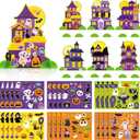 Spiareal 24 Pcs Halloween Sticker Scenes Make Your Own 3D Halloween Haunted House Sticker Scene Bulk DIY Holiday Castle Decoration Craft for Holiday Party Make a Scene Activities