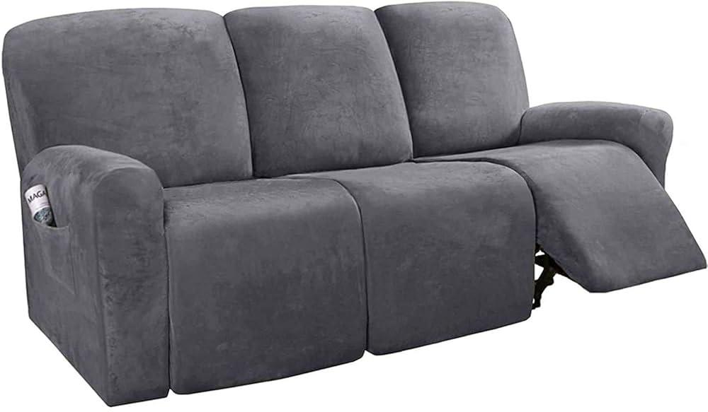 Eight-Piece Separate Design Recliner Slipcover Dark Grey Velvet
