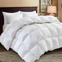 SHOUREN White Luxurious Goose Feather Down Fiber Comforter, All Season Hotel Collection Bed Comforter Ultra Soft 100% Cotton Duvet Insert with Corner Tabs, Queen Size 90"X90"