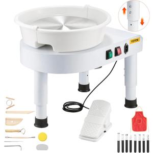 VEVOR Pottery Wheel for Adults, 11in/ 28cm Ceramic Wheel Forming Machine, 0-6in Adjustable Lift Leg 350W Professional Pottery Kit with Foot Pedal Detachable Basin for Work Art Craft DIY, White
