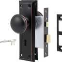 Mortise Lock Set for Interior Door, Vintage Door Knobs with Lock and Skeleton Key, Antique Door Knobs Oil Rubbed Bronze Finish