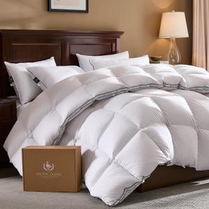 Pacific Coast Goose Feather Down Fiber Comforters Twin Size, Heavyweight Thickened Winter Duvet Insert, Ultra-Soft, Fluffy, Breathable, Hotel Luxury Bedding Comforters, 8 Tabs, 68"x90"