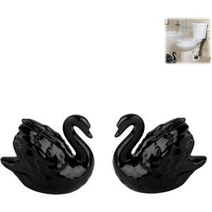 Elegant Swan Ceramic Toilet Bolt Caps, Decorative Animal Toilet Bolt Covers for Bathroom, Durable Glossy Porcelain Toilet Bolt Hiders (Black)