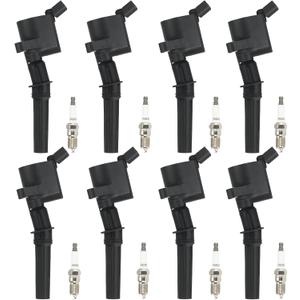 Ignition Coil Pack + Iridium Spark Plugs for Ford E150 E250 E350 Econoline Club Wagon F150 F250 F350 Super Duty Lincoln Navigator, DG508 DG481 DG491, 8 Sets