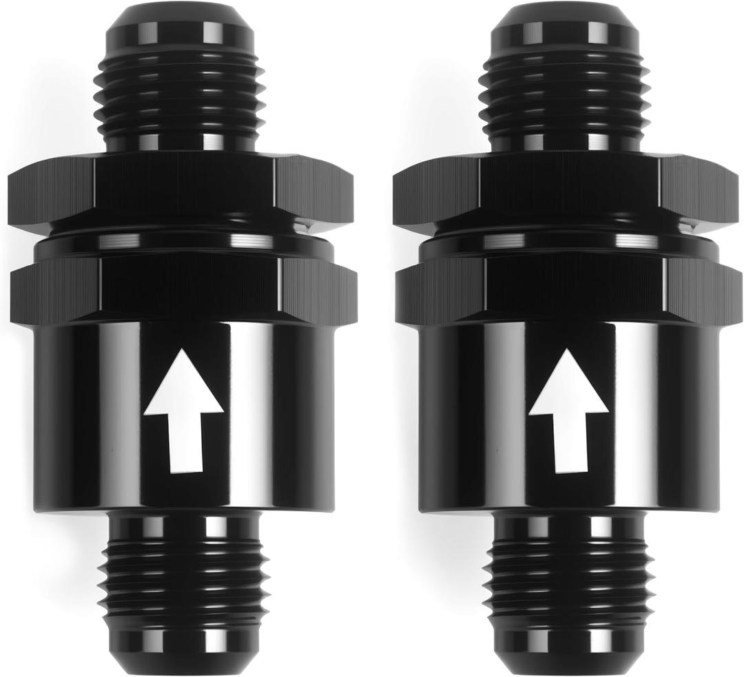 AN6 One Way Non Return Check Valve 6AN to AN6 Male Flare Inline Fitting Aluminum Black 2PCS