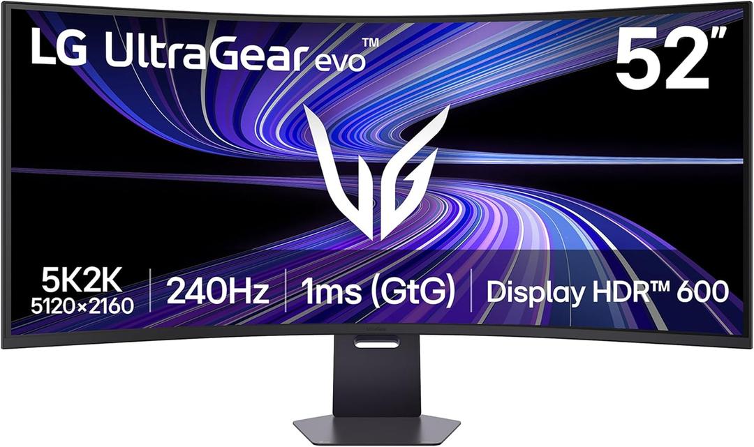 LG 52G930B-B 52-inch Ultragear evo G9 5K2K (5120x2160) Curved Gaming Computer, 240Hz, 1ms, AMD FreeSync Premium, VESA DisplayHDR 600, DP 2.1, HDMI 2.1, USB-C 90W PD, Tilt/Height/Swivel Stand, Black