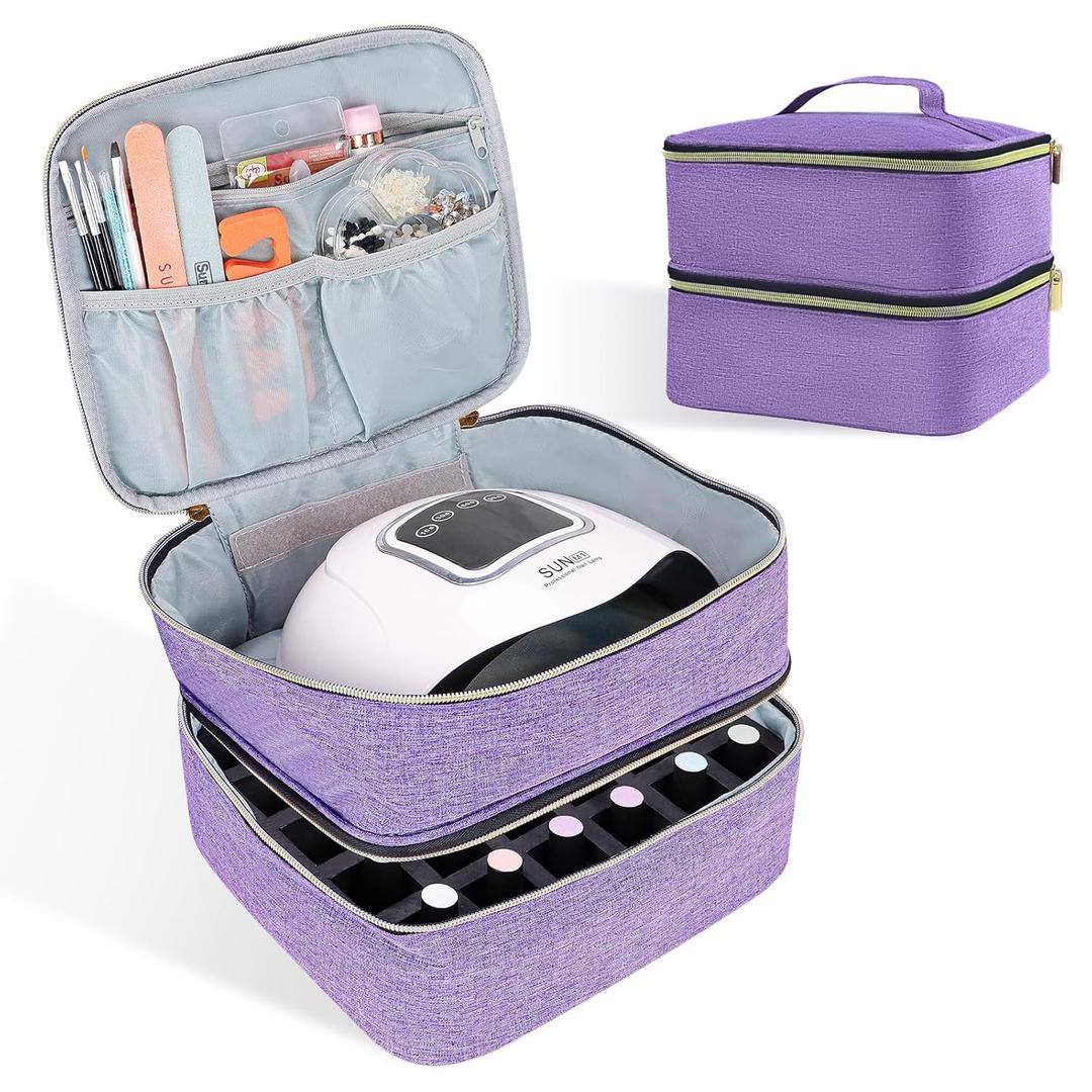 ALSLEA Nail Polish Organizer Holds 30 Bottles (15ml - 0.5 fl.oz) Double-layer Gel Nail Polish Kit Case, Nail Holder for Nail Lamp, Portable Nail Organizer and Storage for Nail Supplies (Purple)