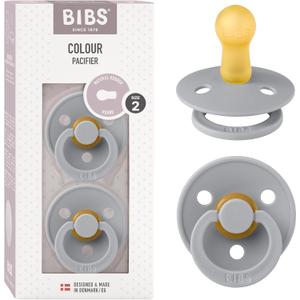 Bibs Pacifiers Color Collection, Set of 2 BPA-Free Latex Pacifiers Made in Europe, Round Nipple Baby Pacifier. (18+ Month (Pack of 2), Cloud)