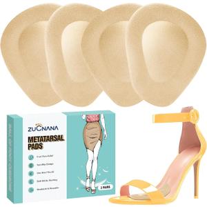 ZUCNANA Metatarsal Pads for Women, Ball of Foot Cushions for Heels, Soft Gel Foot Pads for Comfort and Foot Pain Relief, NonSlip Heel Pads, One Size Fits Any (2 Pairs Beige)