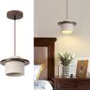 1 Pack Wabi Sabi Pendant Light 7.9in Small Japandi Natural Travertine Stone & Wood Lampshade, Nordic Pendant Lighting Fixture for Kitchen Island Dining Room Bedroom Cafe (Bulb Included) (Walnut)
