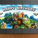 Pixel Backdrop Happy Birthday Banner Boy 5x3ft Miner Bday Sign Villager Gaming Birthday Party Decorations Videogame Themed Banner Video Game Decorations Video Game Backdrop for Boys