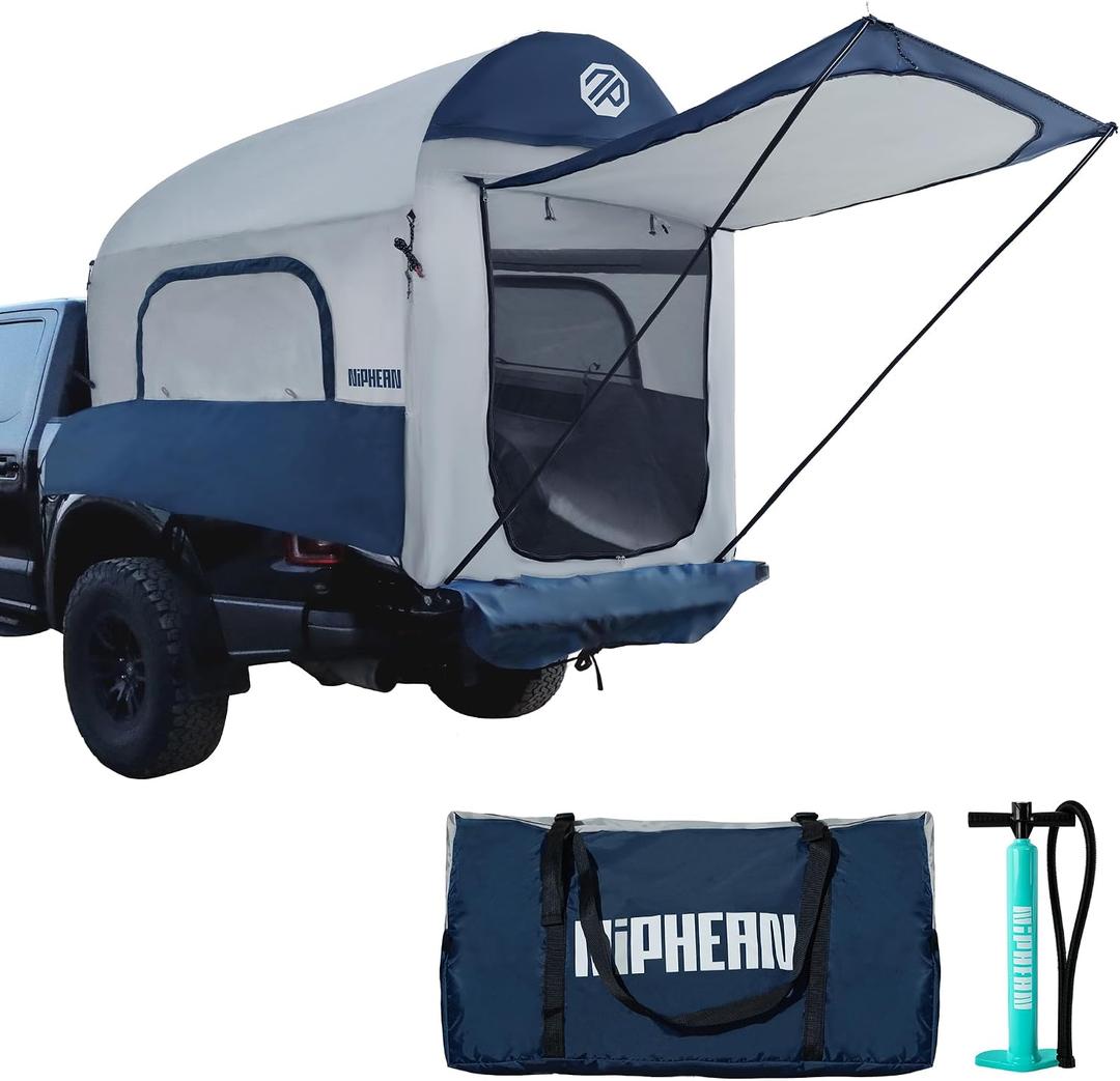 Niphean Truck Bed Tent for Camping 5ft-8ft for 2+1 People, 2 Mins Setup
Inflatable Pickup Truck Tent, PU 3000mm Waterproof & High-Strength Windproof, Spacious Interior for Multi-Landscape