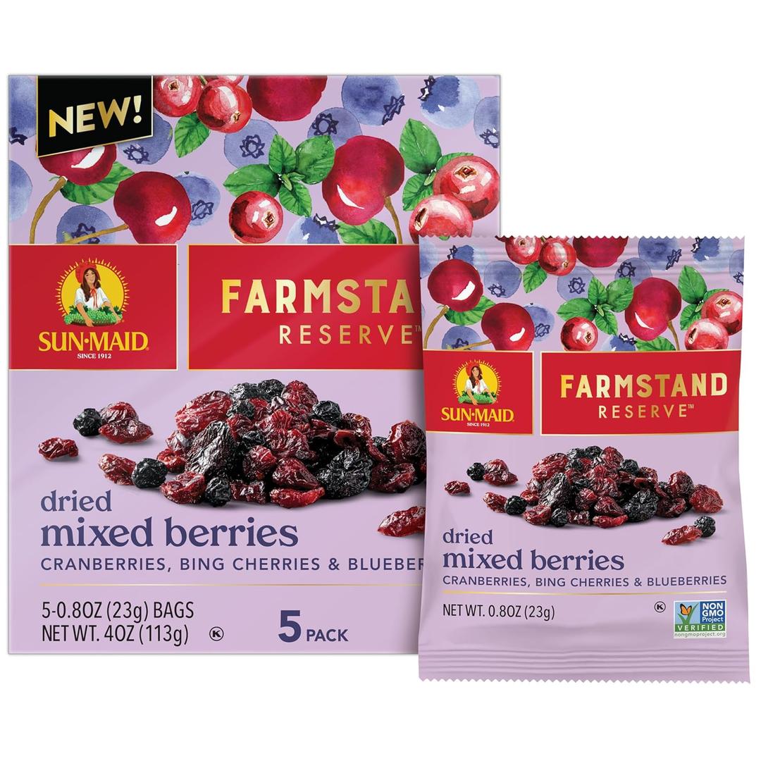 Sun-Maid Farmstand Reserve Dried Mixed Berries - (5 Pack) 0.8 oz Snack Bag - Dried Fruit Snack for Natural Sweeteners, 13 August 2025 