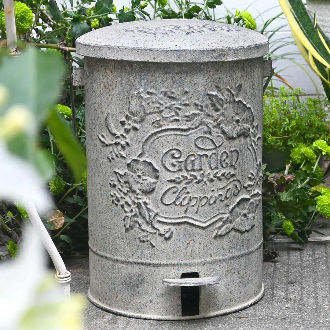 Outdoor Dog Poop Trash Can with Lid-8L/2.1Gal,Commercial Outdoor Retro Metal Garbage Can with Foot Pedal,Removable Inner Bin Perfect for Shopping Mall,Office,Pets Park,Backyard(Greyblue)