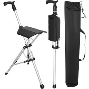 Walking Cane with Seat, 2-in-1 Lightweight Walking Stick Chair for Seniors Adults, 265 lbs Heavy Duty Anti-Slip Trekking Pole with Foldable Seat, Portable Cane Chair for Hiking Camping Fishing Travel, One Size