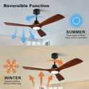 QUTWOB 52" Wood Ceiling Fan with Lights Remote Control, Quiet DC Motor 3 Blade Ceiling Fans for Patio Living Room, Bedroom, Office, Indoor Outdoor(Black+Dark Walnut)