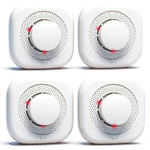 4 Pack Optical Smoke Alarm Battery Powered, Fire Alarms Smoke Detectors with Test Button & Silence Button for Home, Maximum Service Life 10 Years