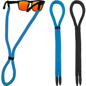 Sunglasses Floating Strap for Swimming Test hanging Anti-slip Glasses Strap for Men Women Kids,Surf Eye Glasses Holders Around Neck,Swim loupes strap Eyeglasses Lanyard 2PCS(BlackBlue)