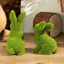 2 x Easter Rabbit Decoration Horticulture Green Flocking Moss Sculpture Decoration Desktop Living Room Garden Easter Gift (Small 2PCS Standing+Sitting)