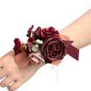 Ling's Moment 6pcs Wedding Wrist Corsage Artificial Flowers, Girl/Mother Homecoming Prom Corsages Wristlet Dcor, etc. Burgundy Dusty Rose