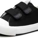 Toddler Low Top Canvas Sneakers Adjustable Straps Boys and Girls Slip on Shoes (Black)