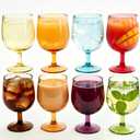 8.5 oz Plastic Stem Wine Glasses, Colored Stackable Acrylic Goblets, Reusable Drinking Cup for Kids, BPA-Free, Dishwasher Safe Tumblers for party (Set of 8, Gift Box)