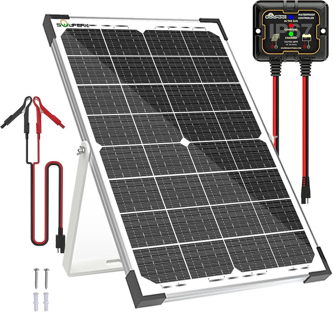 SOLPERK 30W Solar Battery Charger Solar Battery Maintainer + Upgrade 10A MPPT Charge Controller + Adjustable Mount Bracket for Car RV Boat Motorcycle12V Waterproof Solar Panel Kit Trickle Charging
