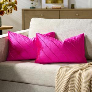 GIGIZAZA Hot Pink Velvet Pillow Covers 12x20, Set of 2 Couch Decorative Throw Pillows Covers Modern Cases Living Room Lumbar Cushion Accent Stripe Covers