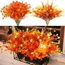 Artificial Fall Flowers for Outdoors,36 pcs Faux Outdoors Plants Realistic Artificial Autumn flower UV Resistant for outside Look Real Fake Plants for Thanksgiving Porch Decor Window box planters (Fall Red  Yellowwith Fall Ferns)