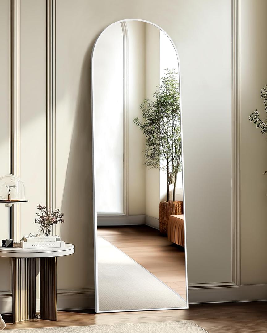 Arched Full Length Mirror, 56"x15" Standing Body Mirror for Wall, Silver