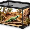 Small Reptile Glass Terrarium Tank: 2.5 Gallon Enclosure Cage with Lockable Top Opening Aquarium Habitat for Crested Gecko, Lizard, Snake, Chameleons, Turtle, Tarantula, Tree Frog (12"x8"x6")