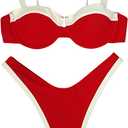 lSOLY HUX Women's Color Block Bikini Sets 2 Piece B,athing Suits High Cut Cheeky Swimsuits(S), a  Red and White