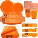 MirthMood 350PCS Orange Plastic Plates, Orange Disposable Plates Set Plastic Plates Set Includes 50 Dinner,50 Dessert Plate,50 Cup&50 Napkins, 50 Silverware for Wedding & Birthday Parties