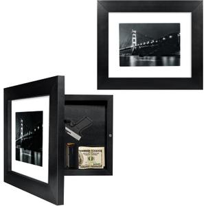 Hidden Storage Picture Frame – Lockable Pistol Size Storage Box, 11"x14" Matted to 8"x10", Concealment Furniture, Solid Wooden Secret Decor Frame
